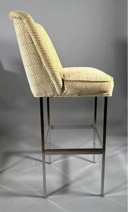 1970s Chromed Steel and Velvet Bar Stools, Set of 5