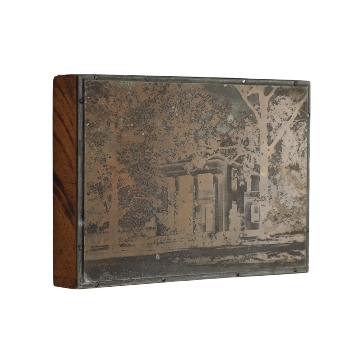 Antique 19th Century Photogravure Etched Copper Plate Mounted on Wood
