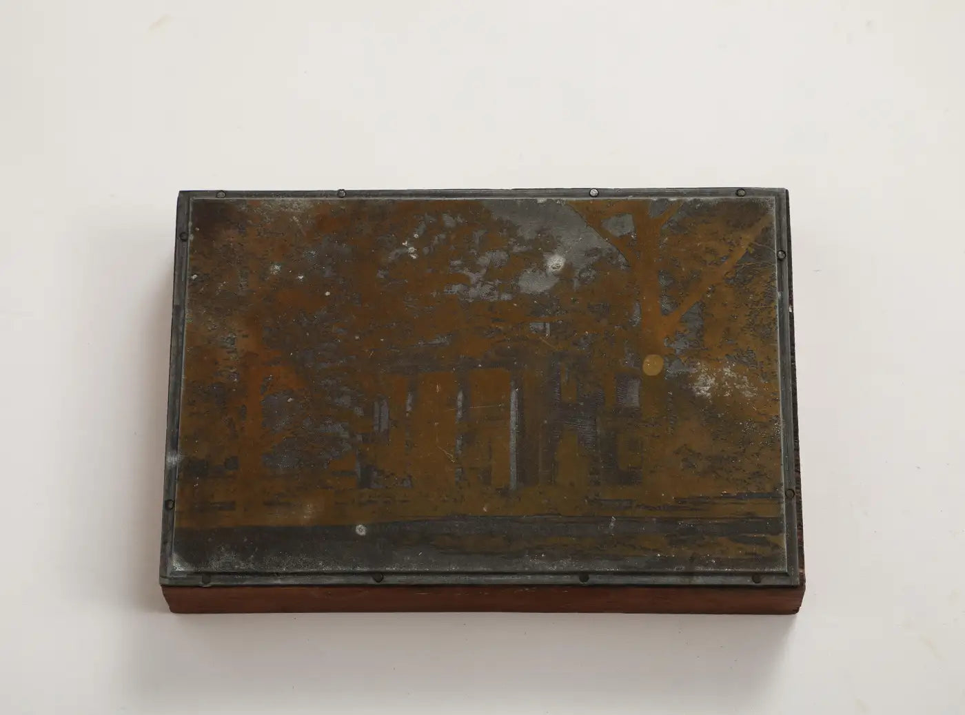 Antique 19th Century Photogravure Etched Copper Plate Mounted on Wood