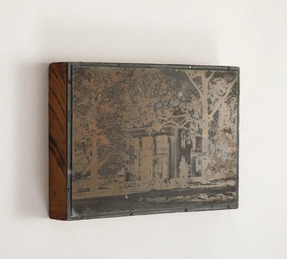Antique 19th Century Photogravure Etched Copper Plate Mounted on Wood