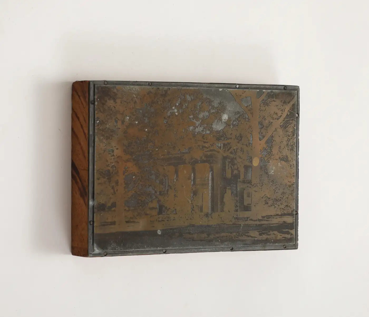 Antique 19th Century Photogravure Etched Copper Plate Mounted on Wood