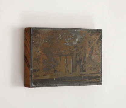 Antique 19th Century Photogravure Etched Copper Plate Mounted on Wood