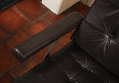 Bauhaus Style Visitor Lounge Chair in Tufted Black Leather, Germany 1960s