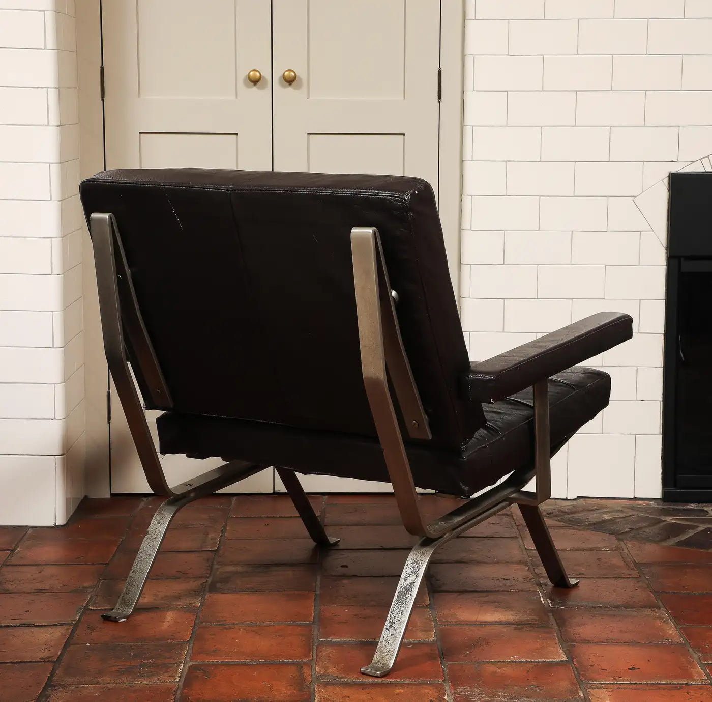 Bauhaus Style Visitor Lounge Chair in Tufted Black Leather, Germany 1960s