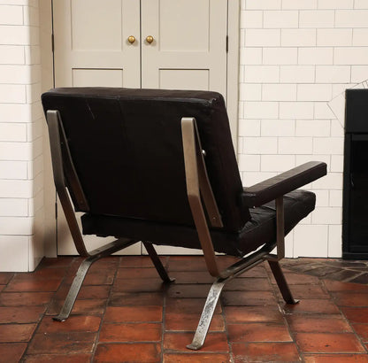 Bauhaus Style Visitor Lounge Chair in Tufted Black Leather, Germany 1960s