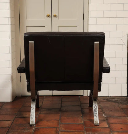 Bauhaus Style Visitor Lounge Chair in Tufted Black Leather, Germany 1960s