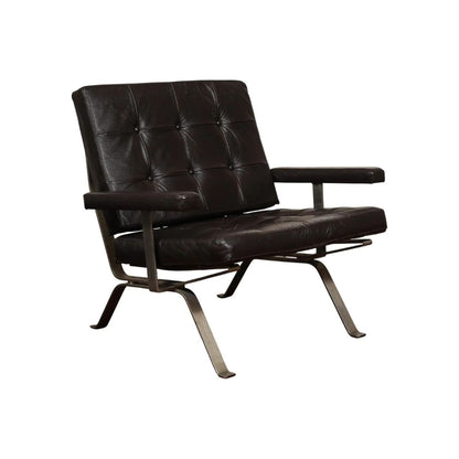 Bauhaus Style Visitor Lounge Chair in Tufted Black Leather, Germany 1960s