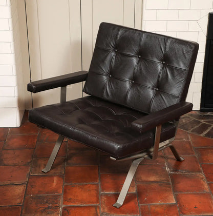 Bauhaus Style Visitor Lounge Chair in Tufted Black Leather, Germany 1960s
