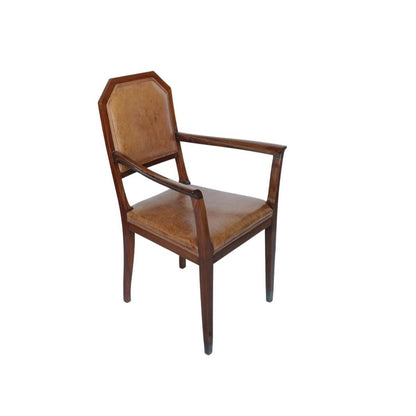 French Art Deco Desk Chair Walnut and Leather, circa 1925
