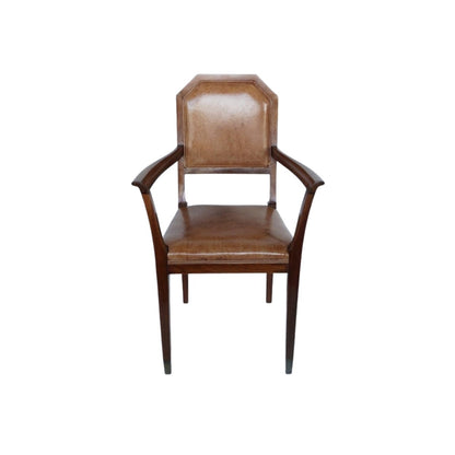French Art Deco Desk Chair Walnut and Leather, circa 1925