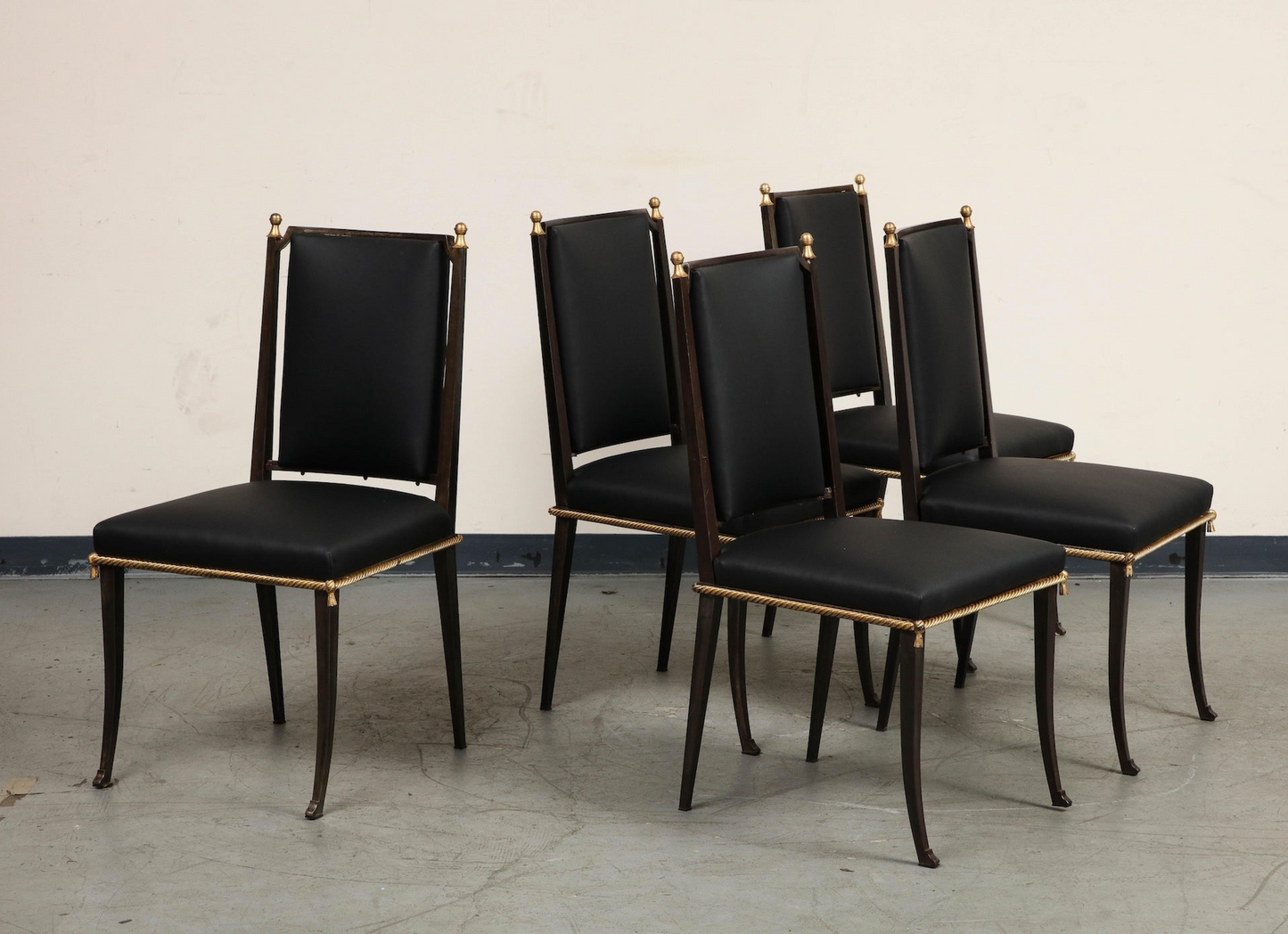 French Midcentury Blackened Iron Dining Chairs, Set of 7