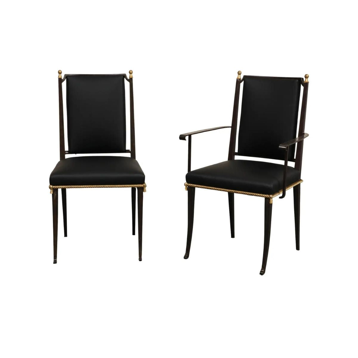 French Midcentury Blackened Iron & Gilt Dining Chairs, Set of 6