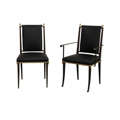 French Midcentury Blackened Iron & Gilt Dining Chairs, Set of 6