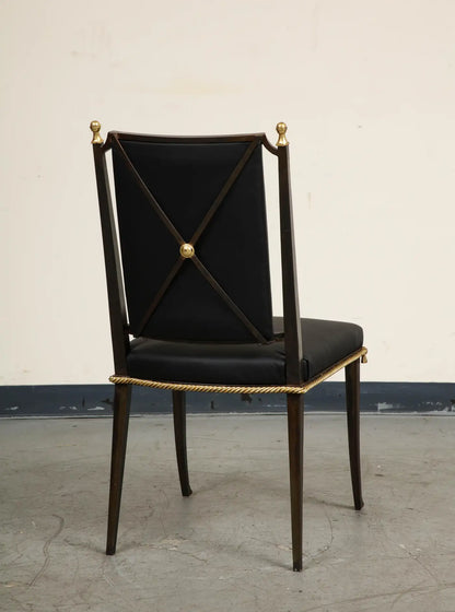 French Midcentury Blackened Iron & Gilt Dining Chairs, Set of 6