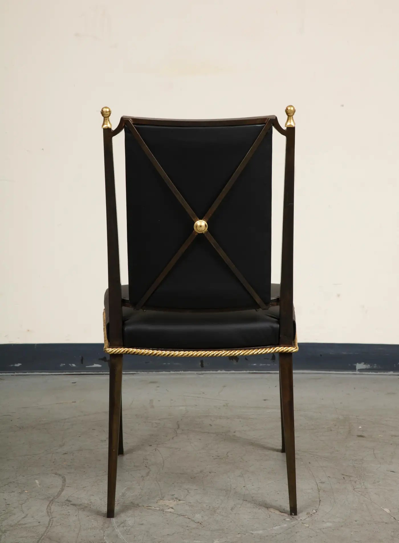 French Midcentury Blackened Iron & Gilt Dining Chairs, Set of 6