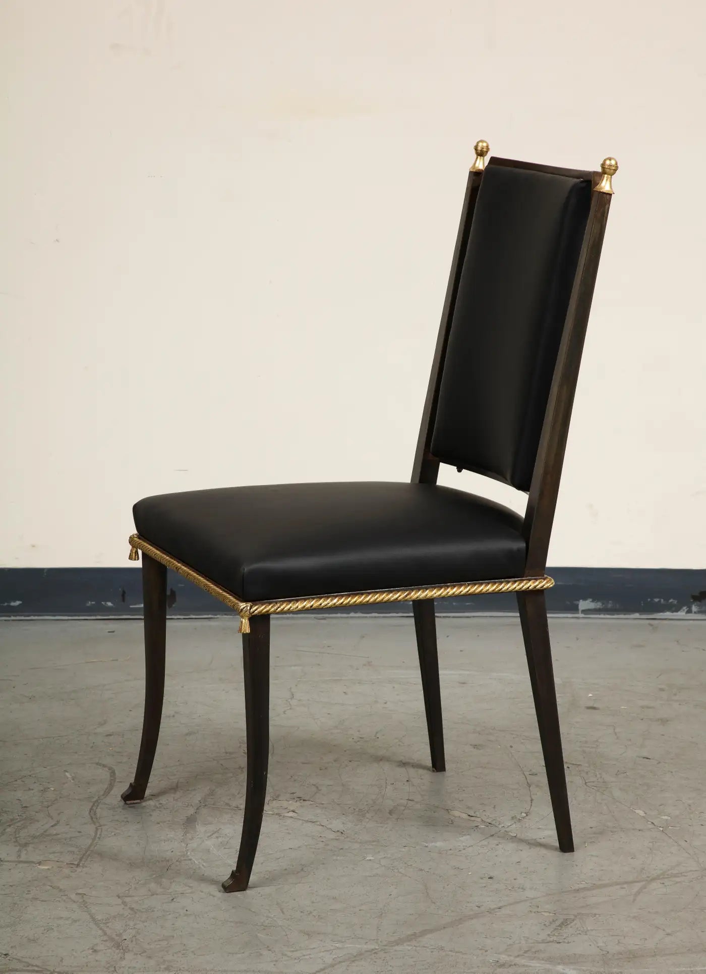 French Midcentury Blackened Iron & Gilt Dining Chairs, Set of 6