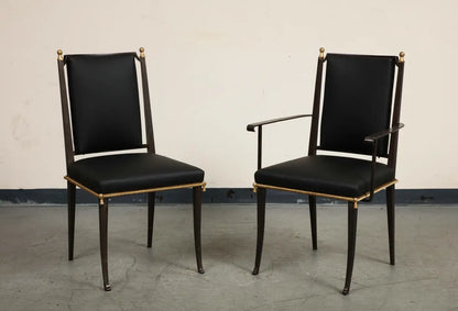 French Midcentury Blackened Iron & Gilt Dining Chairs, Set of 6