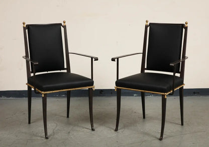 French Midcentury Blackened Iron & Gilt Dining Chairs, Set of 6