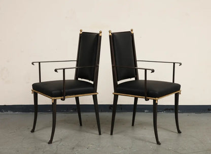 French Midcentury Blackened Iron & Gilt Dining Chairs, Set of 6