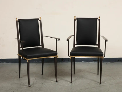 French Midcentury Blackened Iron & Gilt Dining Chairs, Set of 6