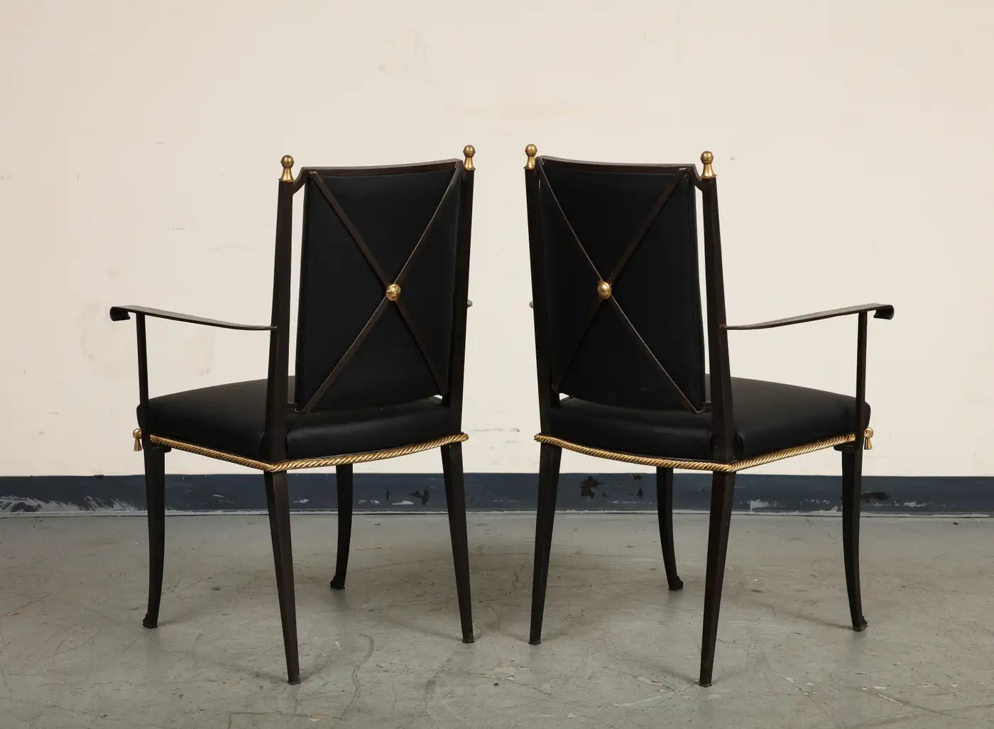 French Midcentury Blackened Iron & Gilt Dining Chairs, Set of 6