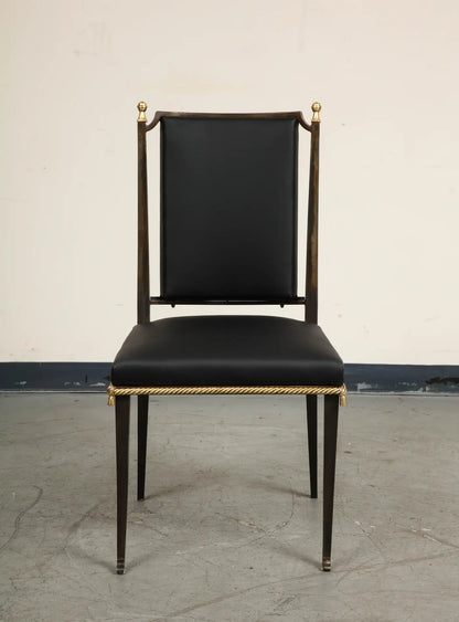French Midcentury Blackened Iron & Gilt Dining Chairs, Set of 6