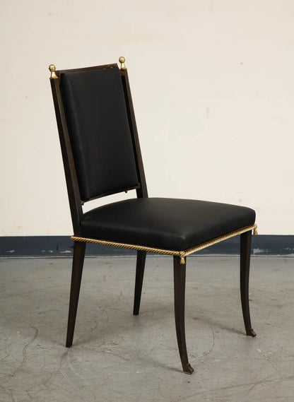 French Midcentury Blackened Iron & Gilt Dining Chairs, Set of 6