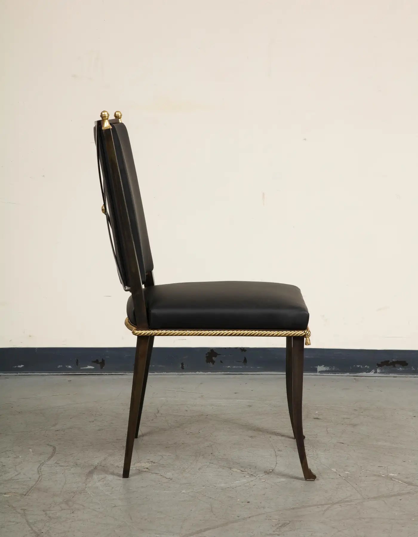 French Midcentury Blackened Iron & Gilt Dining Chairs, Set of 6