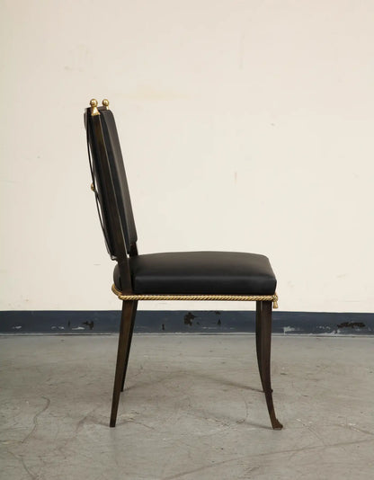 French Midcentury Blackened Iron & Gilt Dining Chairs, Set of 6