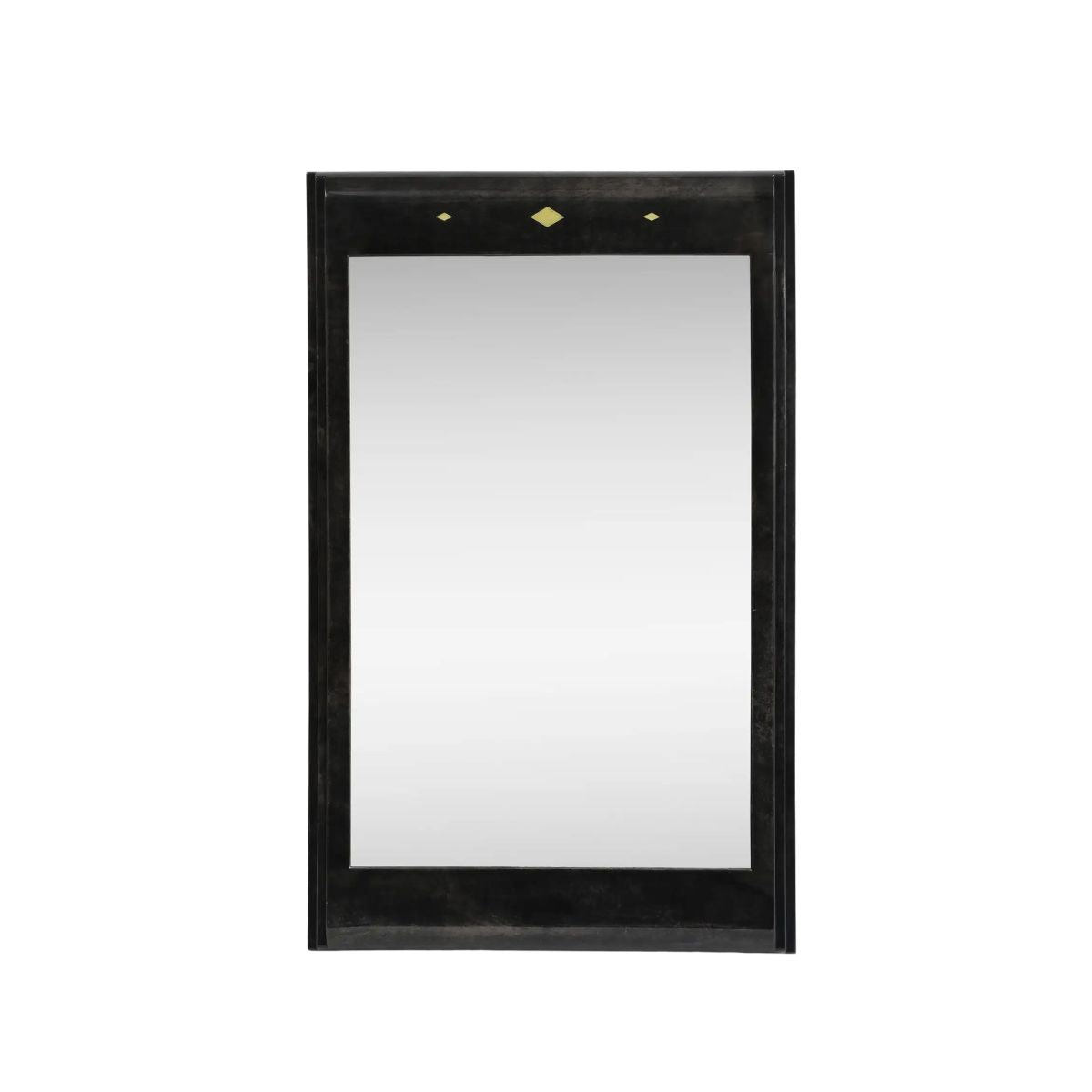Karl Springer Style Black Goat Skin Wall Mirror with Gold Leaf Accents