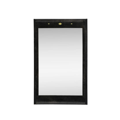 Karl Springer Style Black Goat Skin Wall Mirror with Gold Leaf Accents