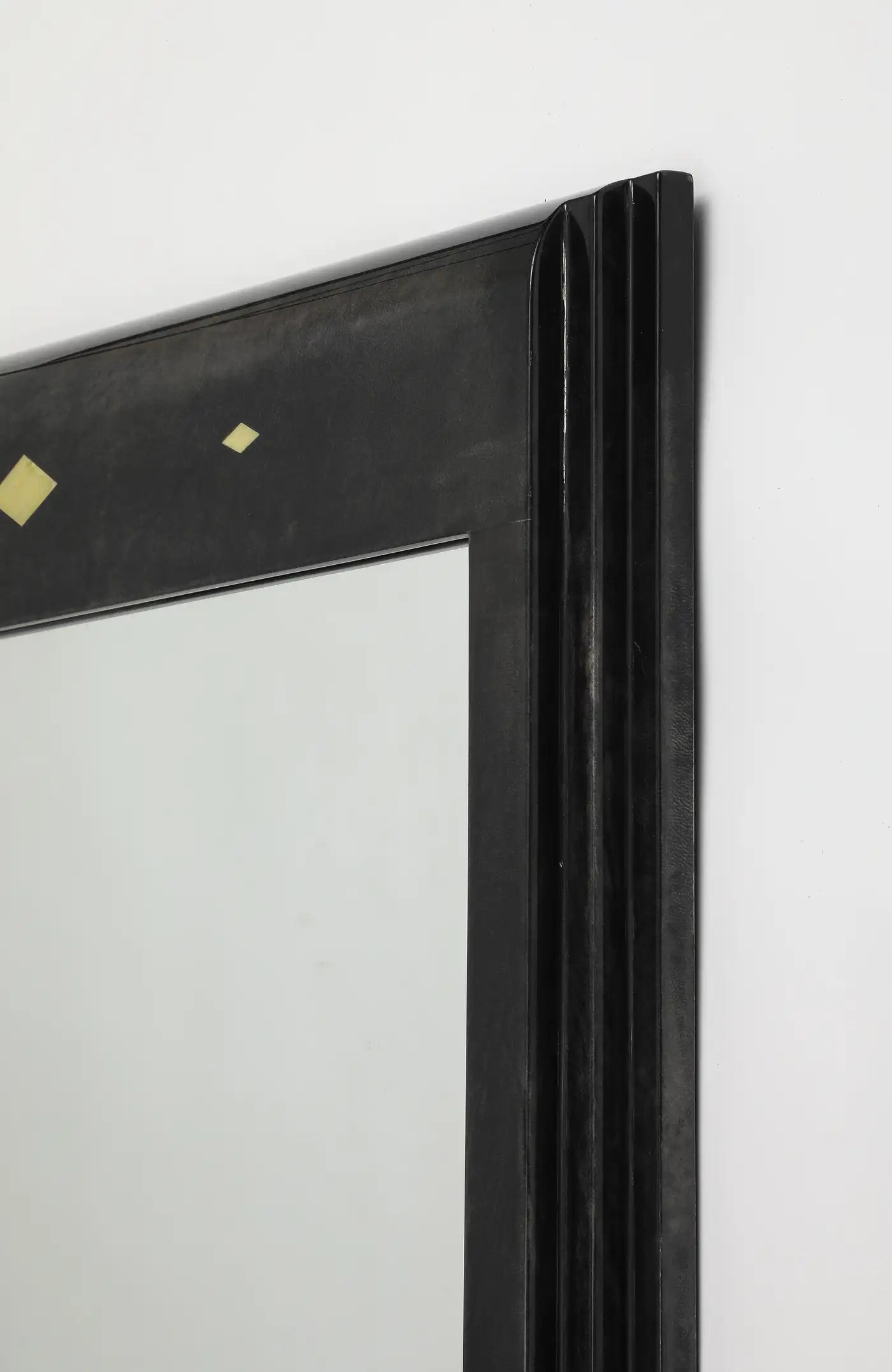 Karl Springer Style Black Goat Skin Wall Mirror with Gold Leaf Accents