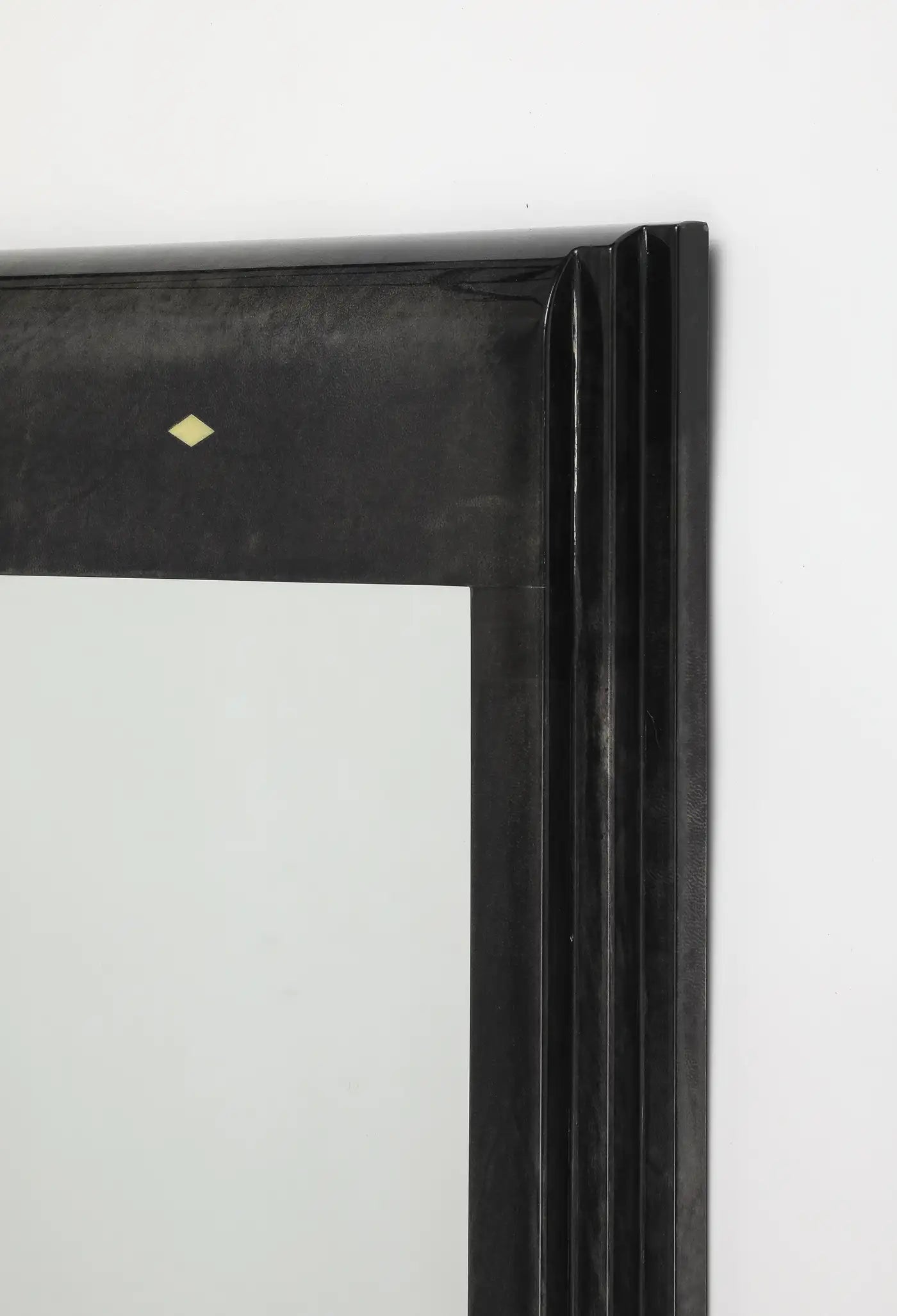 Karl Springer Style Black Goat Skin Wall Mirror with Gold Leaf Accents