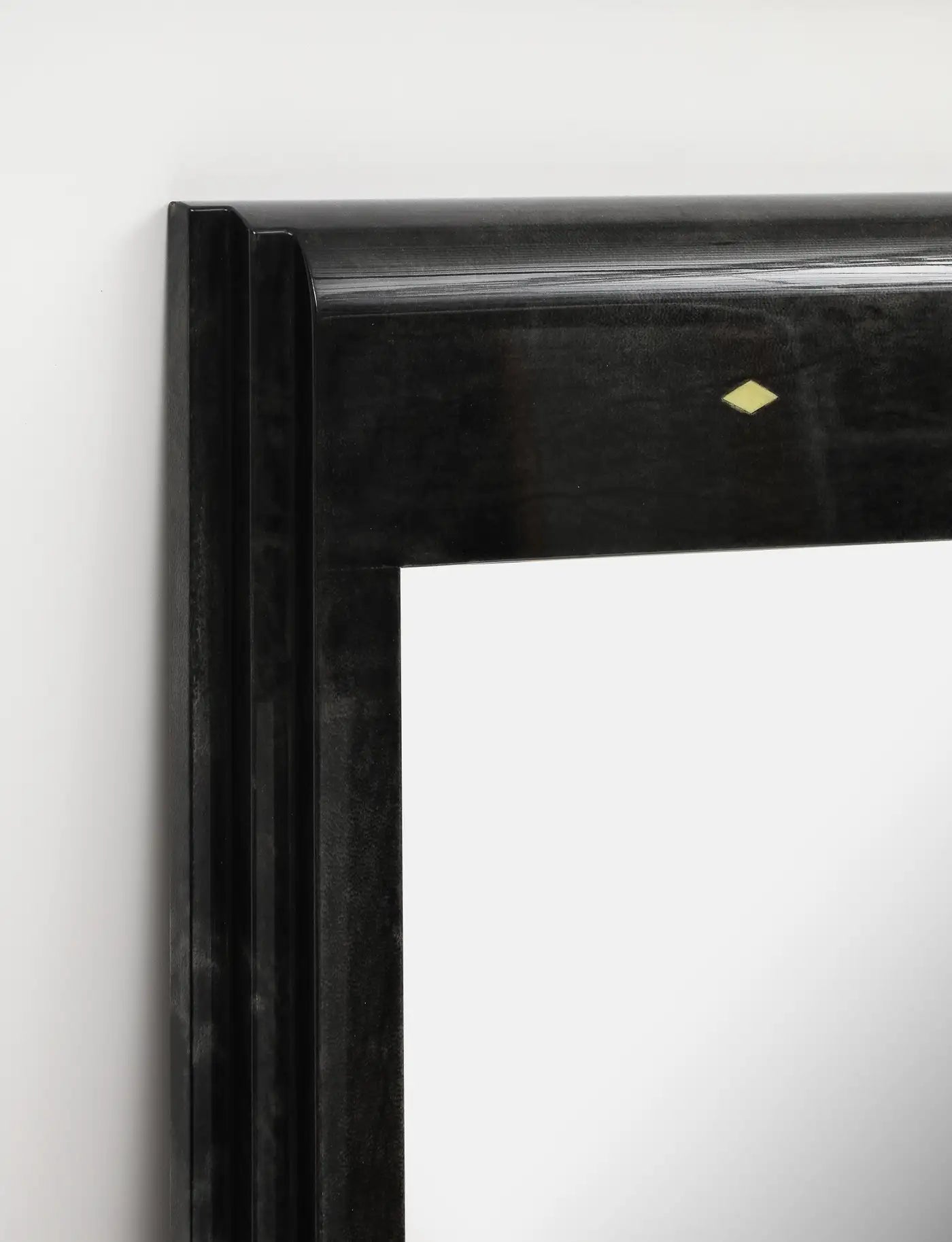Karl Springer Style Black Goat Skin Wall Mirror with Gold Leaf Accents