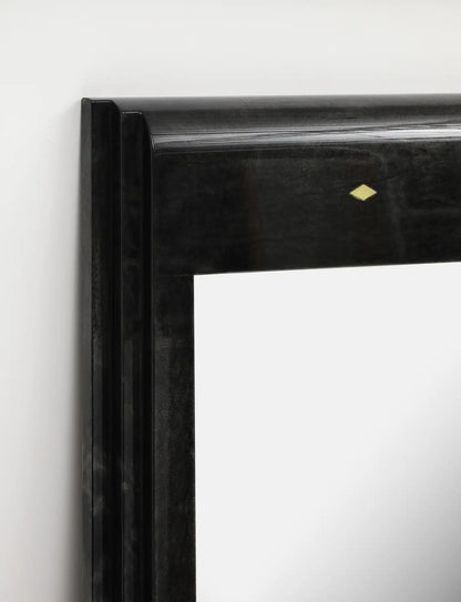 Karl Springer Style Black Goat Skin Wall Mirror with Gold Leaf Accents