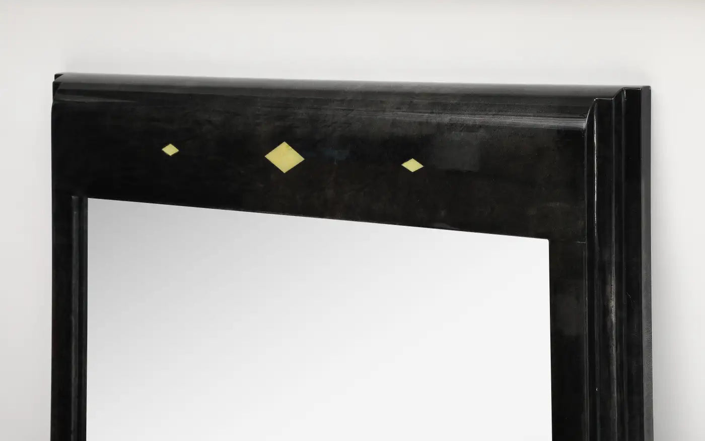 Karl Springer Style Black Goat Skin Wall Mirror with Gold Leaf Accents