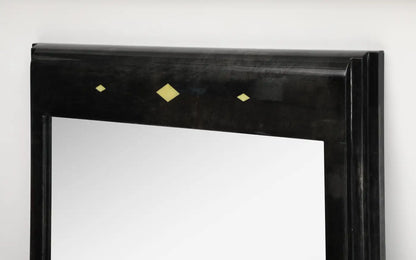 Karl Springer Style Black Goat Skin Wall Mirror with Gold Leaf Accents
