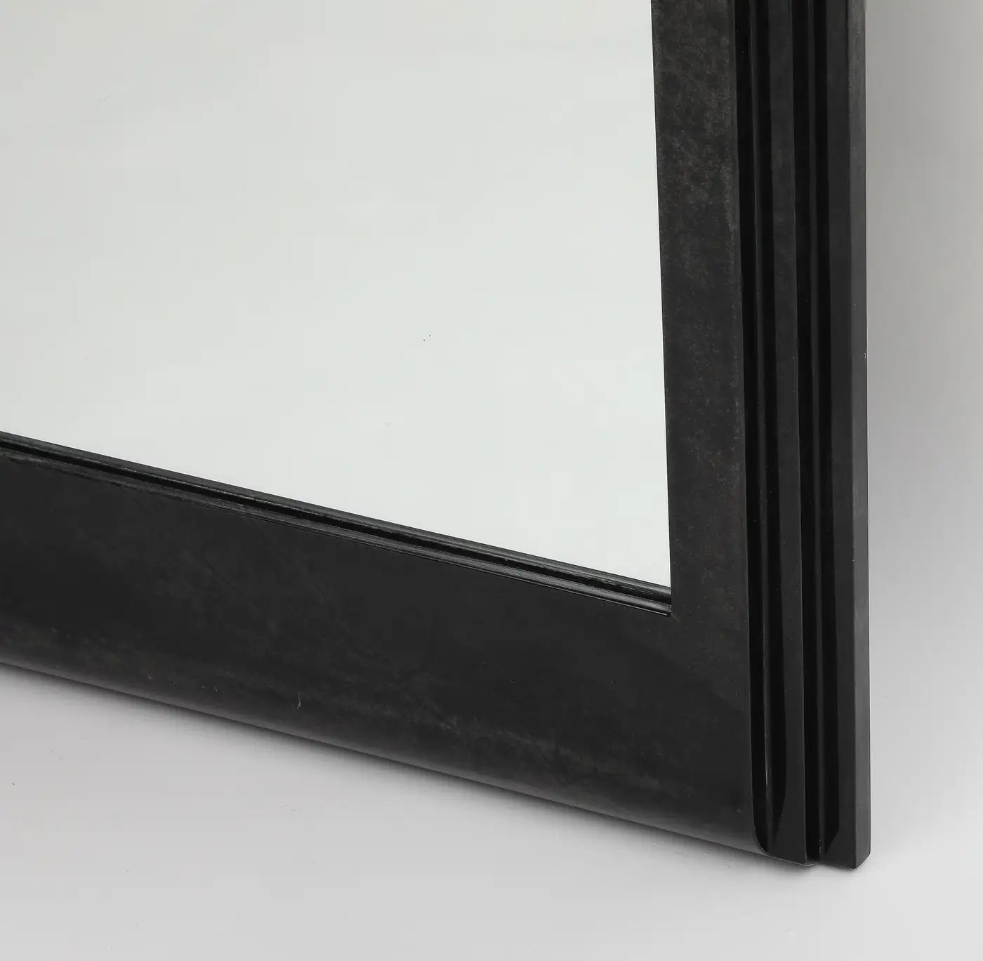 Karl Springer Style Black Goat Skin Wall Mirror with Gold Leaf Accents