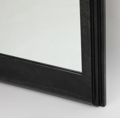 Karl Springer Style Black Goat Skin Wall Mirror with Gold Leaf Accents
