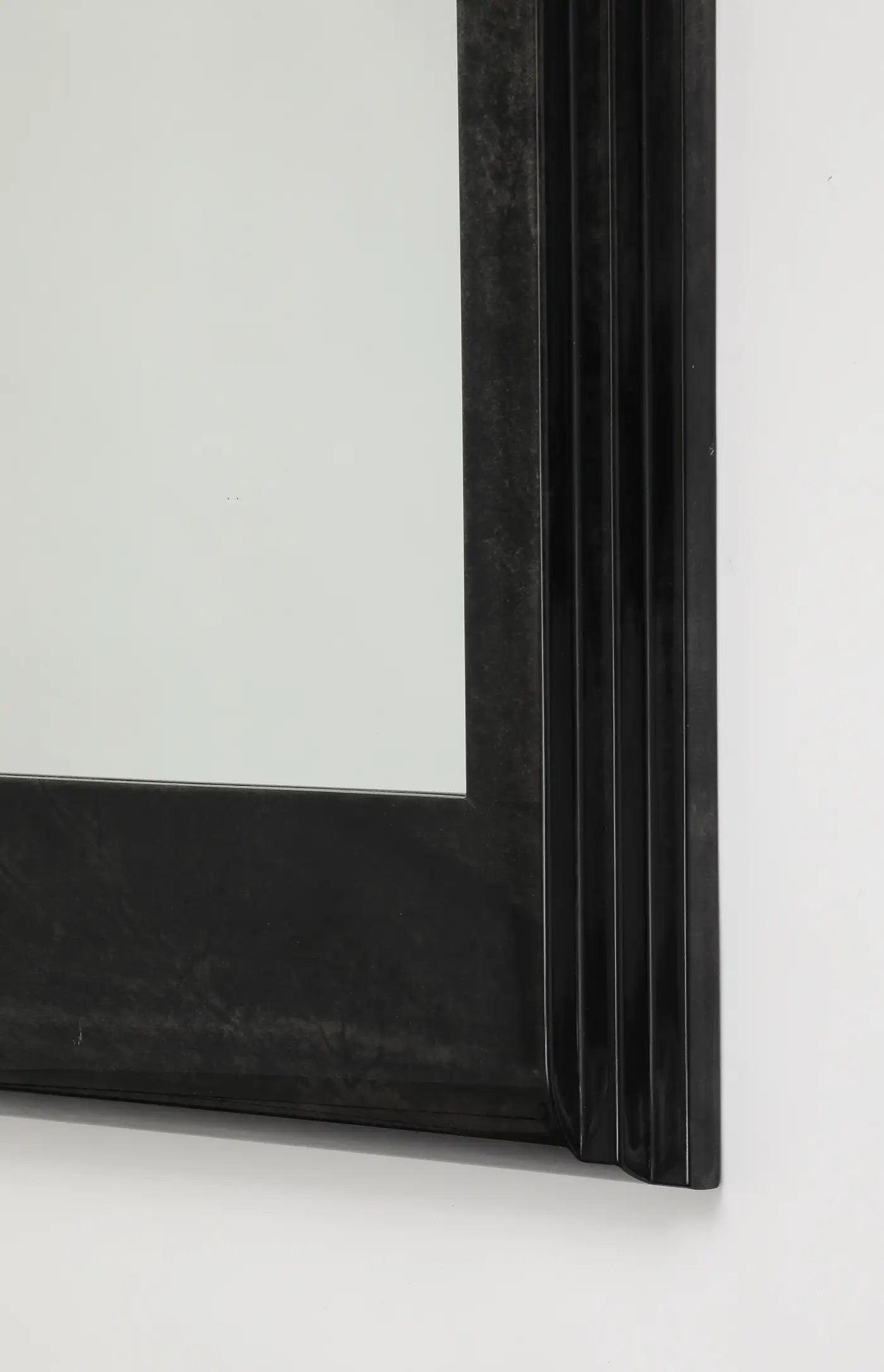 Karl Springer Style Black Goat Skin Wall Mirror with Gold Leaf Accents