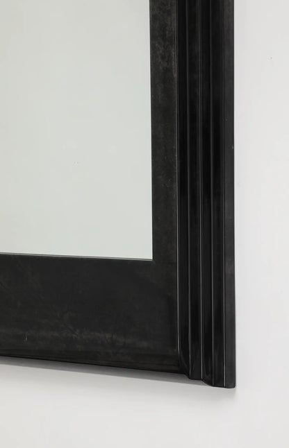 Karl Springer Style Black Goat Skin Wall Mirror with Gold Leaf Accents