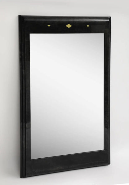 Karl Springer Style Black Goat Skin Wall Mirror with Gold Leaf Accents