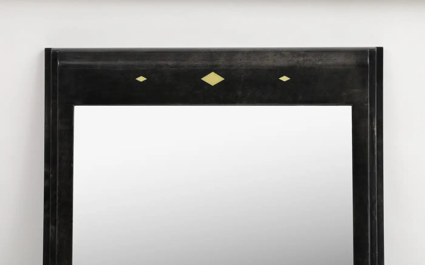Karl Springer Style Black Goat Skin Wall Mirror with Gold Leaf Accents