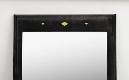 Karl Springer Style Black Goat Skin Wall Mirror with Gold Leaf Accents