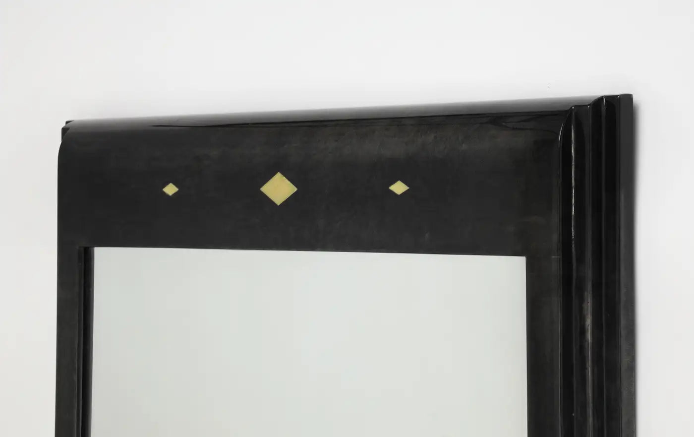 Karl Springer Style Black Goat Skin Wall Mirror with Gold Leaf Accents