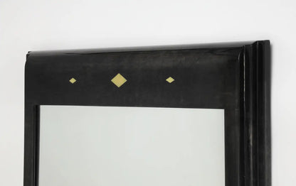 Karl Springer Style Black Goat Skin Wall Mirror with Gold Leaf Accents