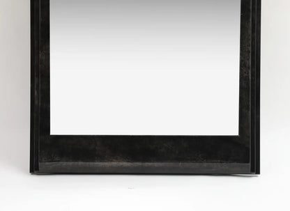 Karl Springer Style Black Goat Skin Wall Mirror with Gold Leaf Accents