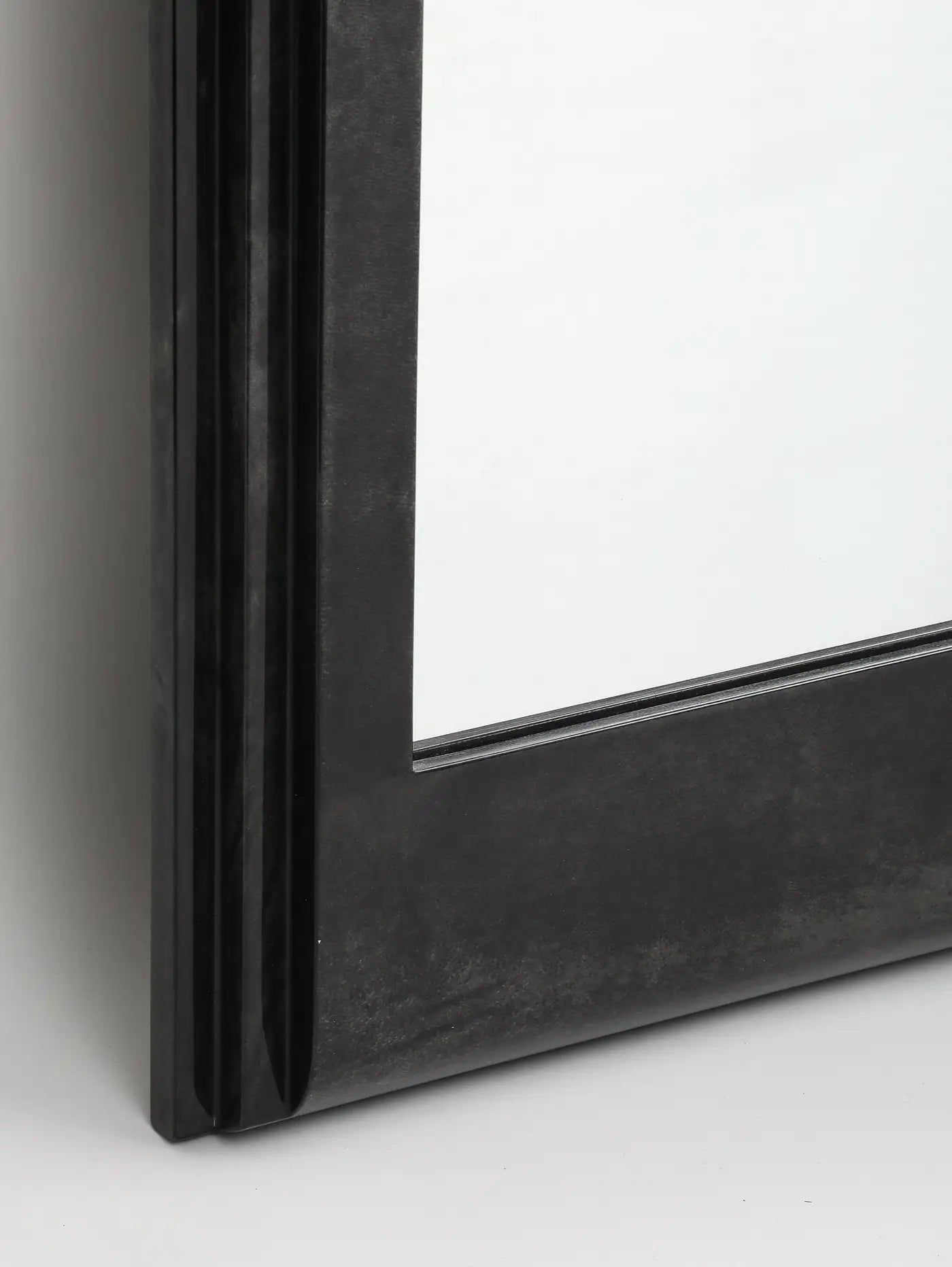 Karl Springer Style Black Goat Skin Wall Mirror with Gold Leaf Accents