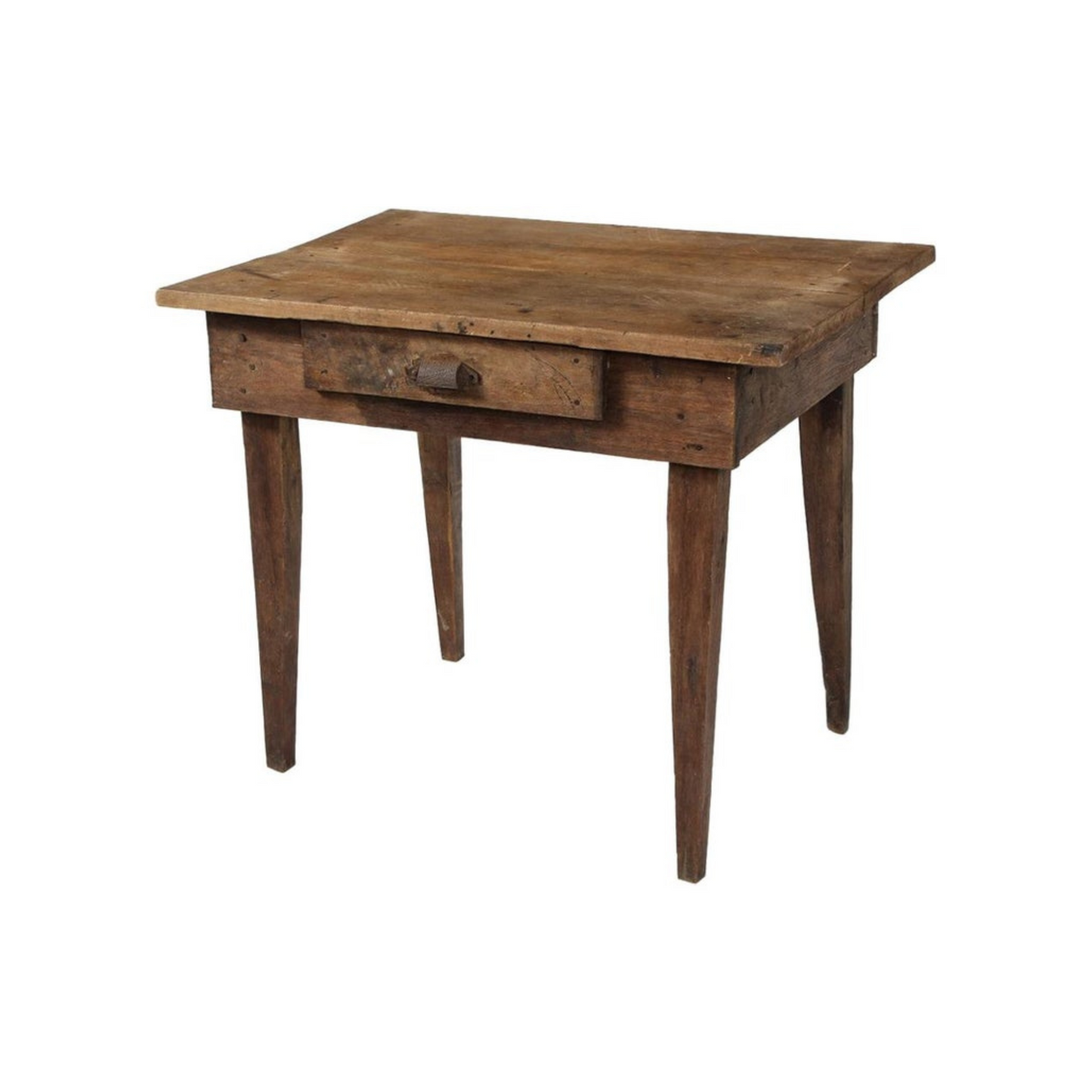 Late 19th C. Rustic Oak Side Table with Drawer