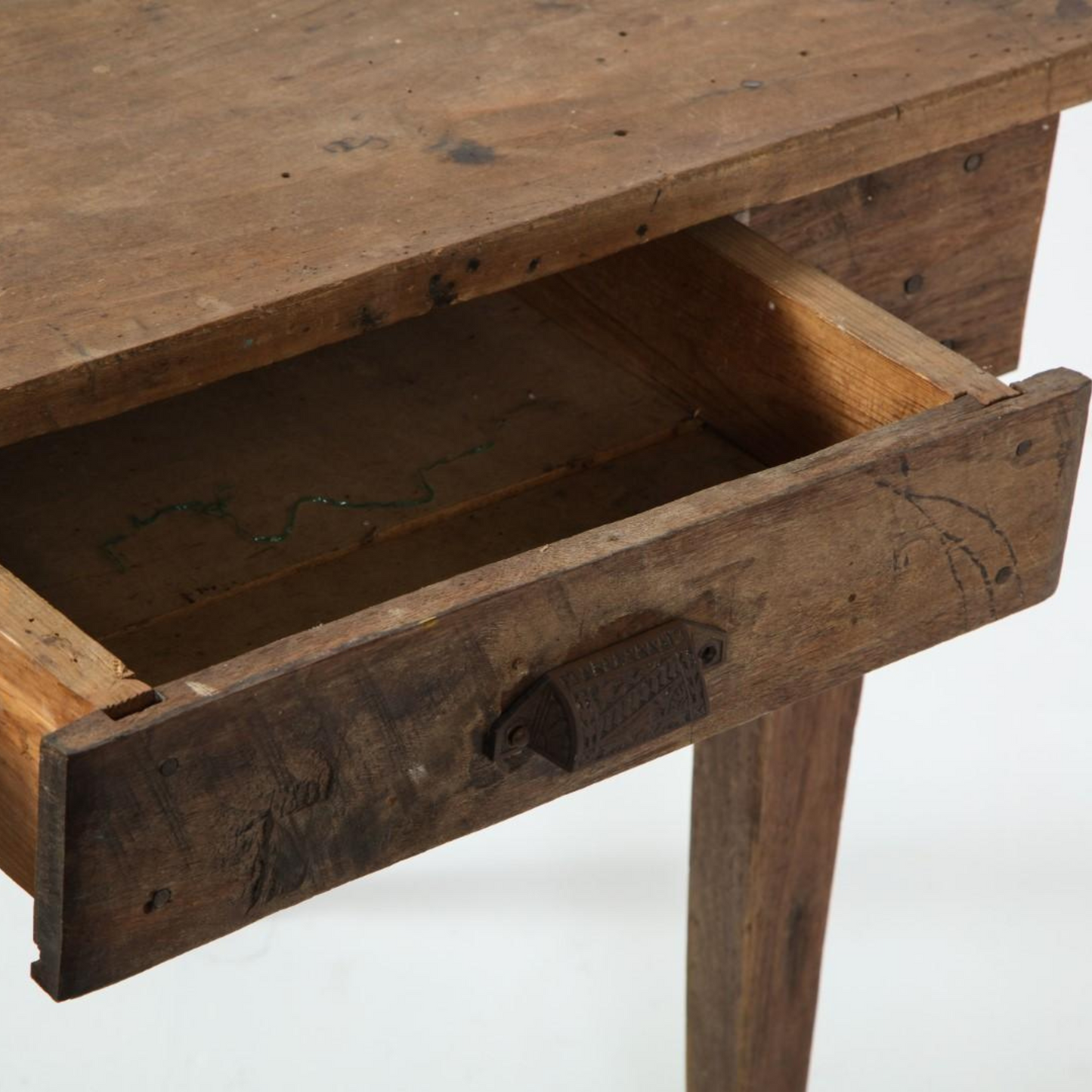 Late 19th C. Rustic Oak Side Table with Drawer